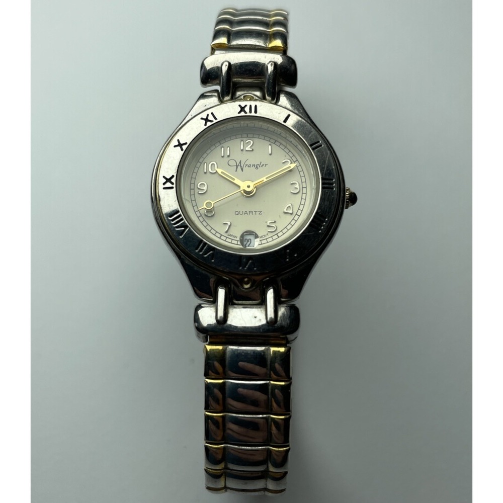Wrangler Two‎ Tone Quartz Watch Roman Numeral Bezel Date Expansion Band 91825